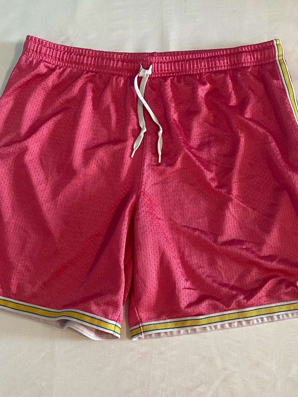 Nike Pink Athletic Mesh Shorts with Yellow & White Trim